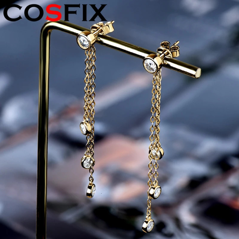 Round Cut BlackMoissanite Womens Tassel Earrings Trend Womens Earrings 925 Silver Yellow Full Medium Silica Jewelry 241205