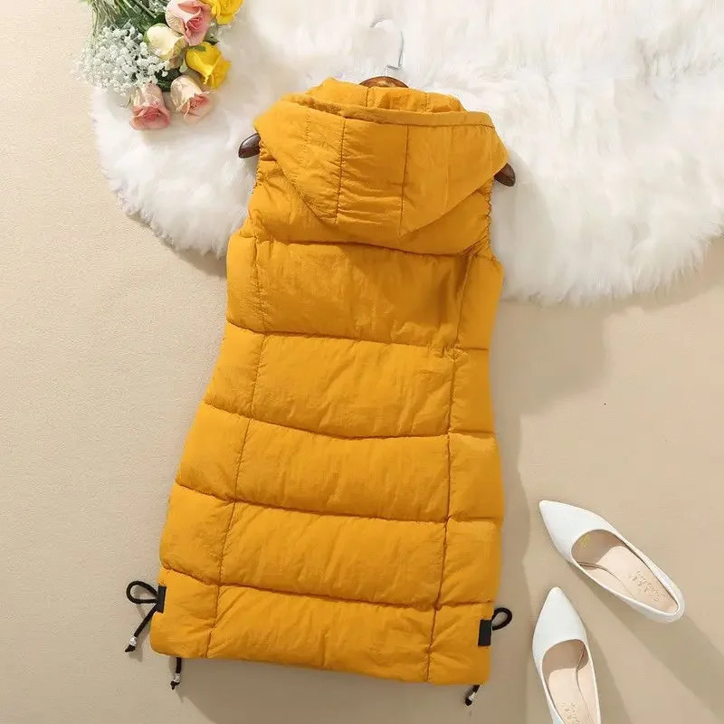 Winter Womens Jacket Hooded Vest Sleeveless Coat Cardigan Warm Outwear Korean Fashion Slim Fit Tops 241205