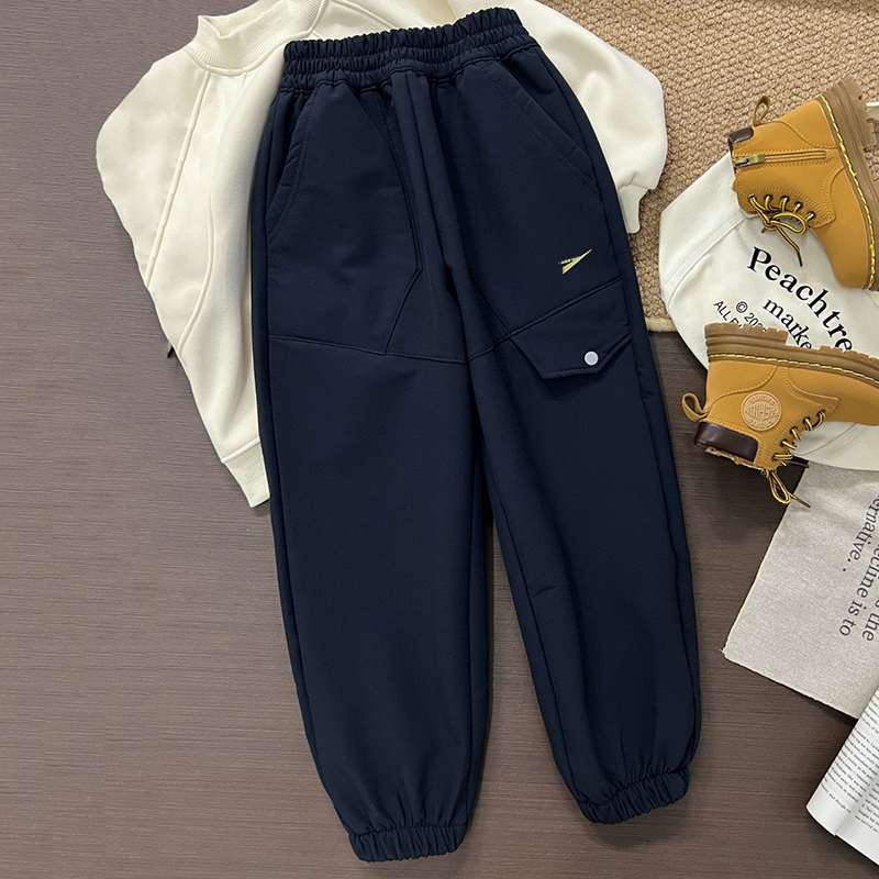 Designer Winter Boys and girl Pants Cargo pants Warm Trousers For Kids Plus Velvet Children Overalls Sport Pants Loose School Clothing 4 color Bf-2411-1118q649
