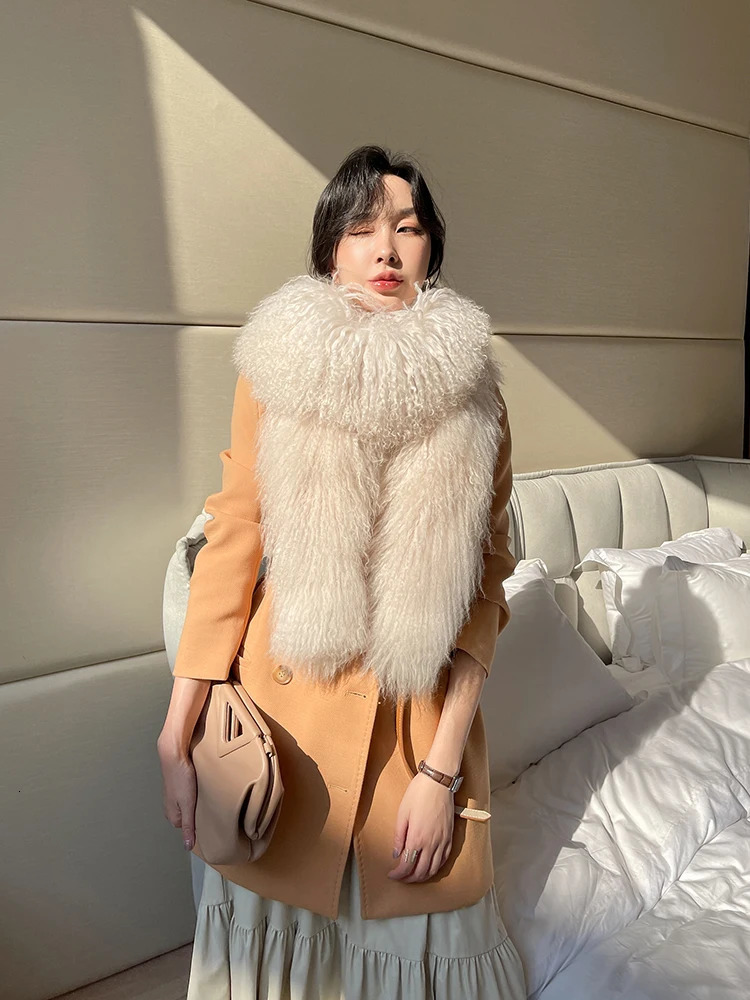 ZDFURS * Korean high-quality Mongolian fur Xizang sheepskin double-sided full leather long leather fur collar thick leather 241205