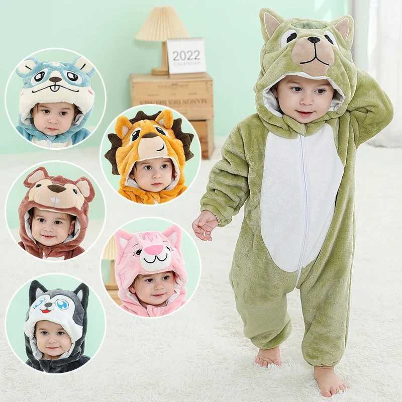 Pajamas Baby Cartoon Romper Newborn Infant Clothing Boy Girl Pajamas Animal Onesies Jumpsuit Licorne Panda Costume Winter Baby Rompers H241205