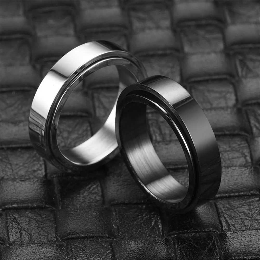 Anxiety Fidget Rotating Ring Black Silver Stainless Steel Rotating Emotion Ring W241205