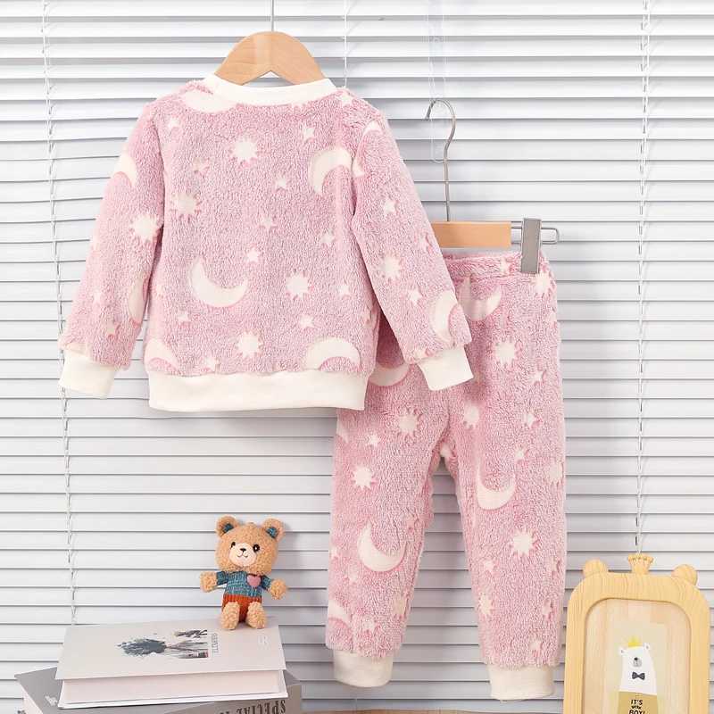 Pajamas Baby Girl Autumn/Winter Plush Night Fluorescent Home Fur Baby Warm Pajama Set Fashionable and Comfortable Child Accessories H241205