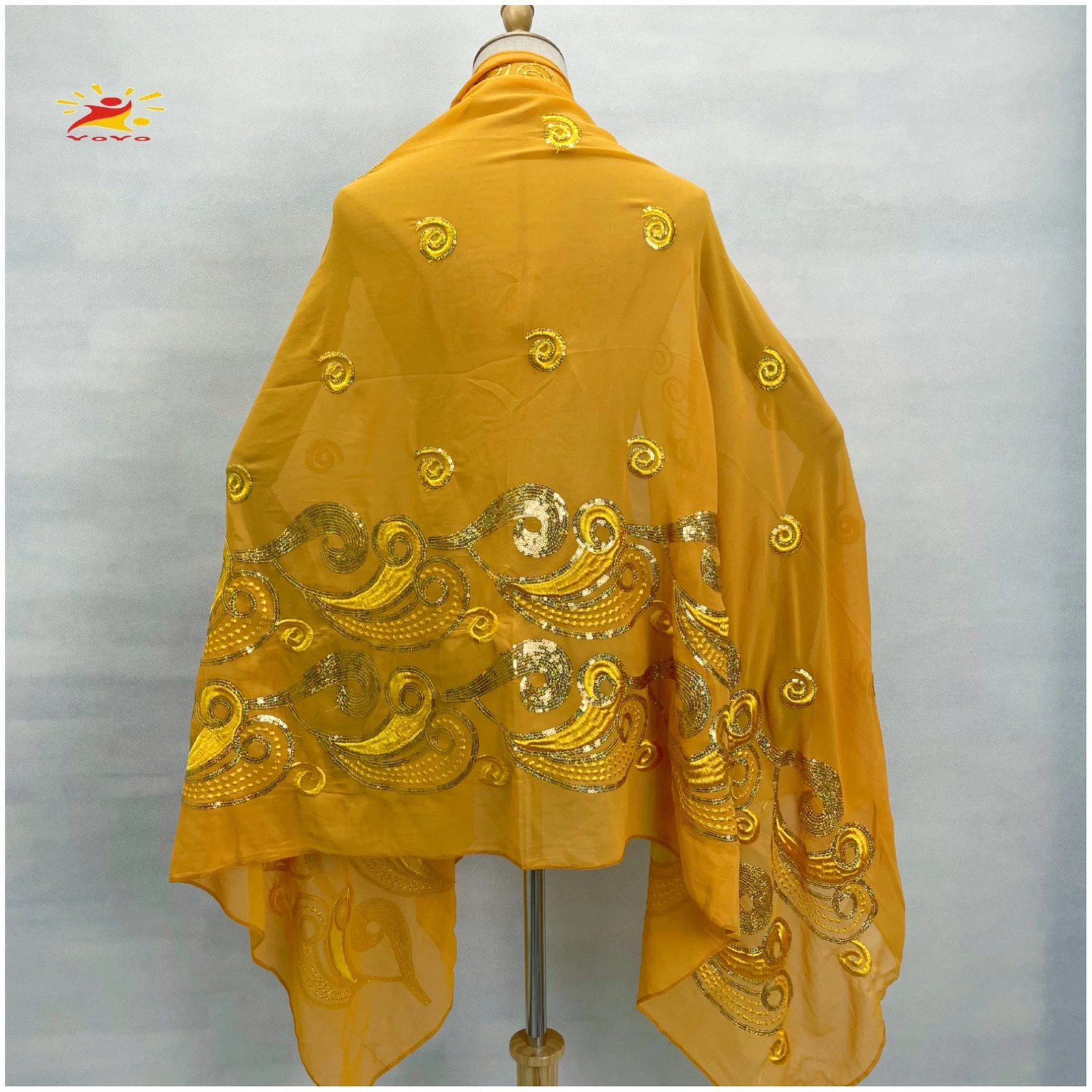 African fashion Muslim scarf headscarf womens medium-sized sequin embroidery chiffon Islamic headscarf Pashmina embroidery Ramadan Dubai 241205