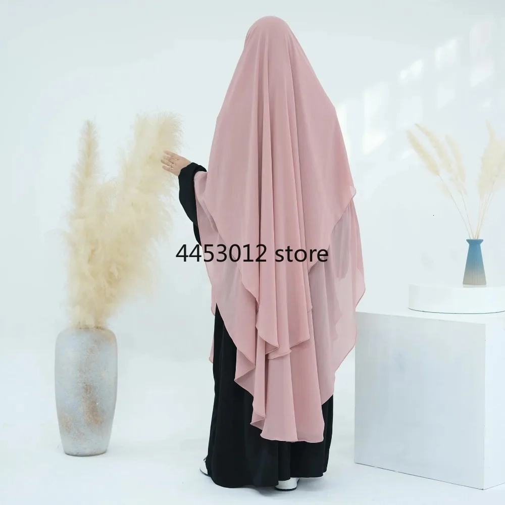 Two Layers Chiffon Islam Niqab Headcard Long Khimar Prayer Scarfs Dubai Turkiye Islamic headscarf Ramadan 2024 241216