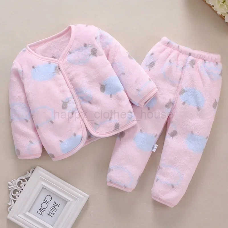 Autumn and Winter Warm Daily 2PCS Outfit 0-2 Years Newborn Baby Girl Fluff Clothes Set Long Sleeve Toddler Jacket Top + PantXJ241205