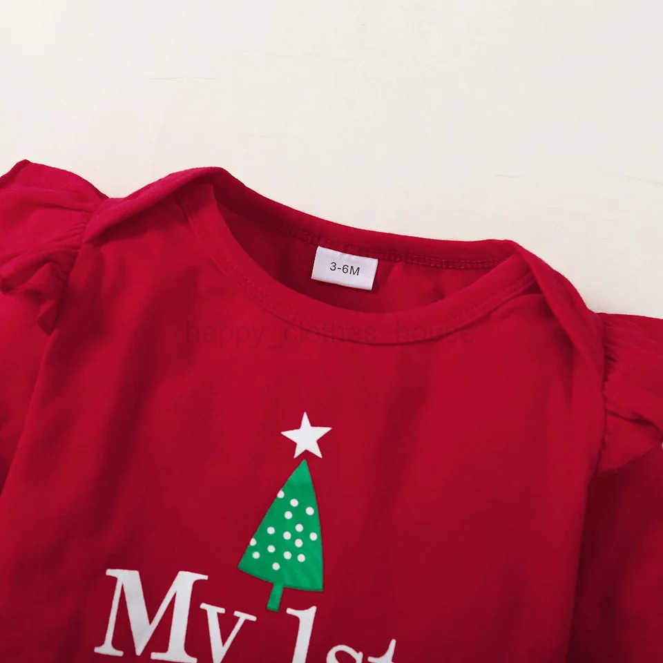 Newborn Infant Baby Girls Clothes Cotton Sets Long Sleeve Romper Pant Hats Fashion Printed 3Pcs Outfit For Christmas DayXJ241205