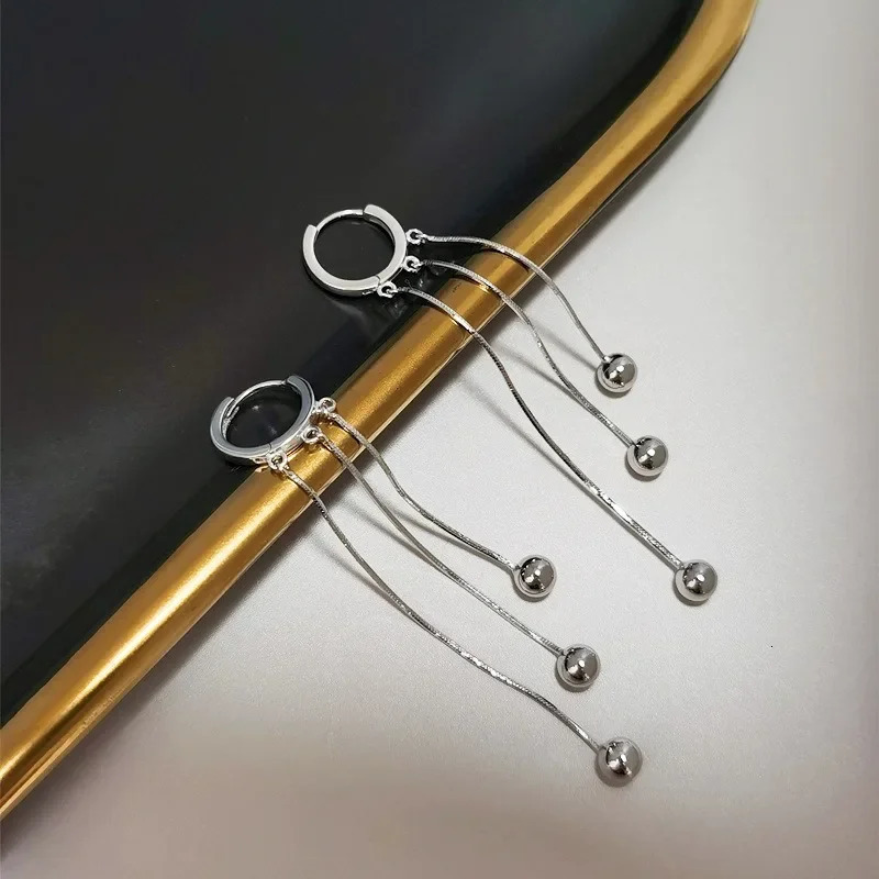 S925 Xiaqing Fresh Style Tremella Buckle Silver Bead Snake Bone Tassel Fashion Earrings Full Body Silver Bean Long Earrings 241205