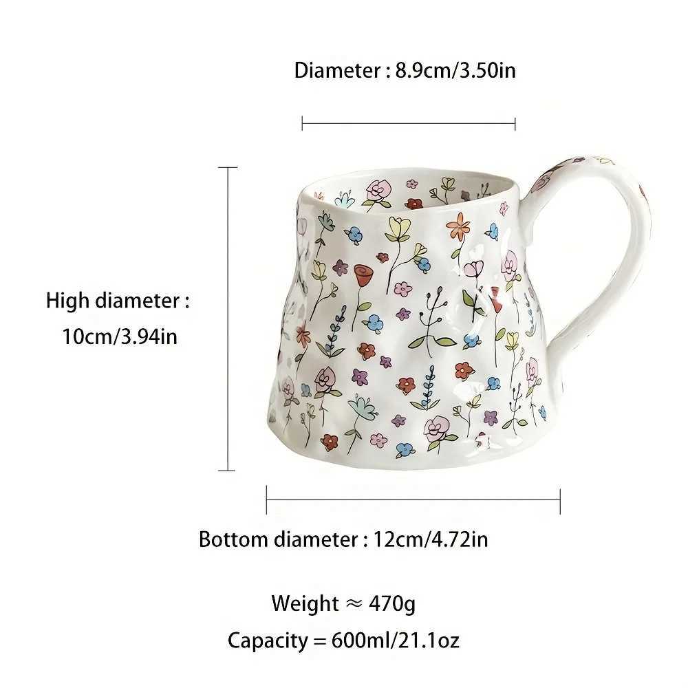 600ml/21oz Ceramic Coffee Mug with Floral Design Heat-resisting Water Cup Reusable Hot and Cold Beverages Ideal for Couples CupXJ241205