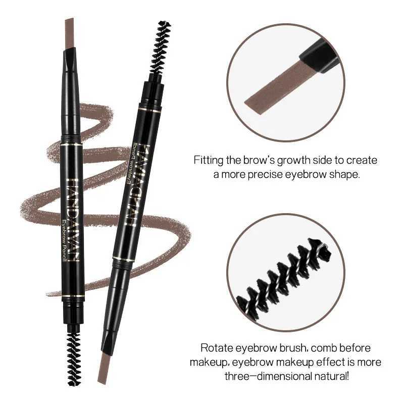 HANDAIYAN five color dual head pencil with brush automatic rotating eyebrow pencil waterproof stain free triangular eyebrow pencil W241205