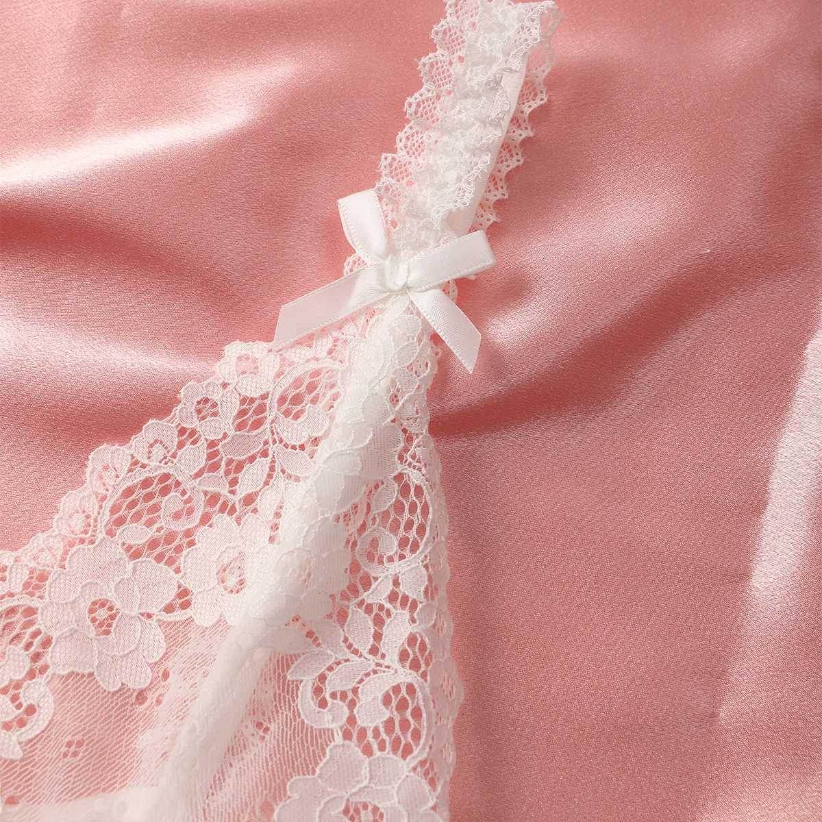 Sexy Crotchless Lingerie Women Lace Hollow Floral Bodysuit Exotic Pajamas Teddy Babydoll Dress Deep V Open Bra Underwear SetXJ241205