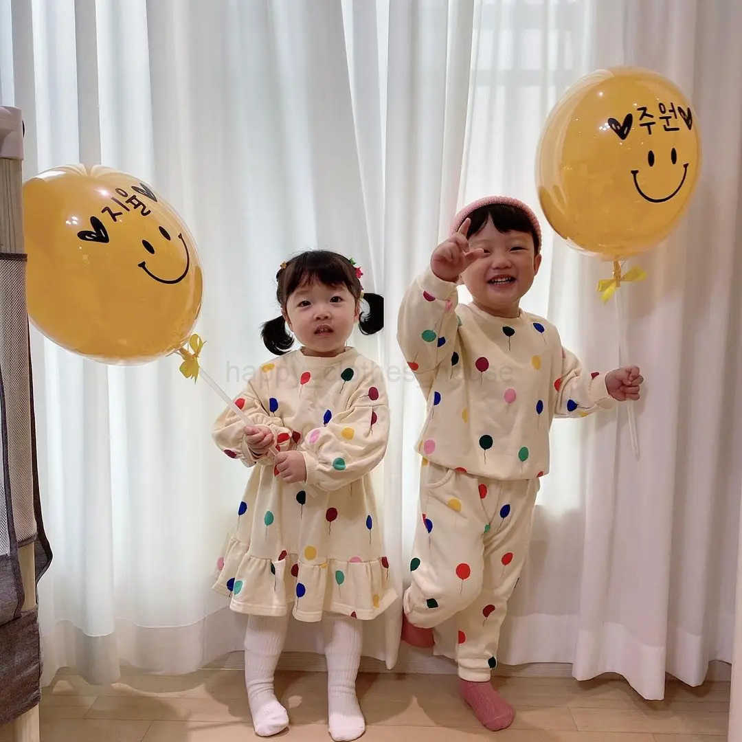 Newborn Spring Autumn Clothing Baby Full Children Boys Balloon Print Kid Girls Long Sleeve Pants Two Piece SetXJ241205