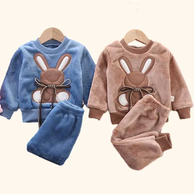 Pajamas Children Clothing Set Baby Pajamas Set Thick Flannel Fleece Child Sleepwear 2Pcs Sets Warm Home Suits Kids Clothes Autumn Winter H241205