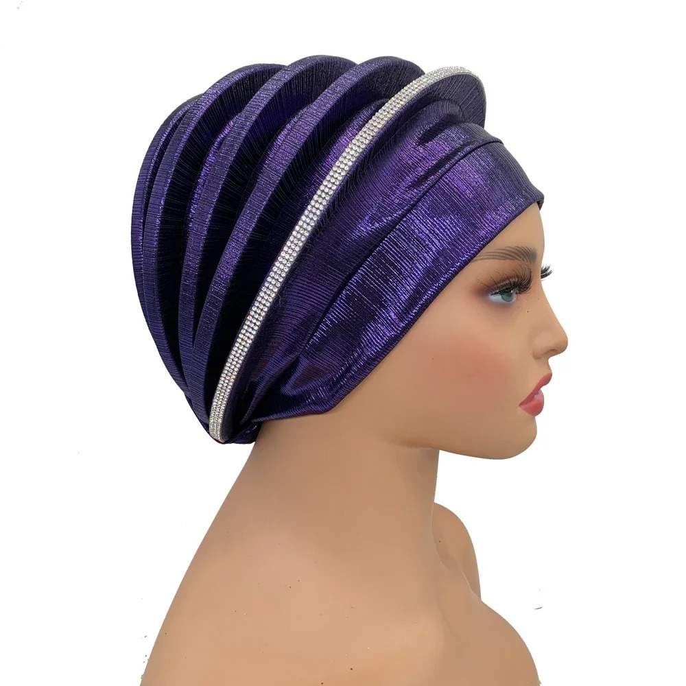 Afrcian Lady Head Wraps Female Berets Turban Nigeria Headpiece Wedding Party Gele Elegant Diamonds Spiral Beret for Women 241205