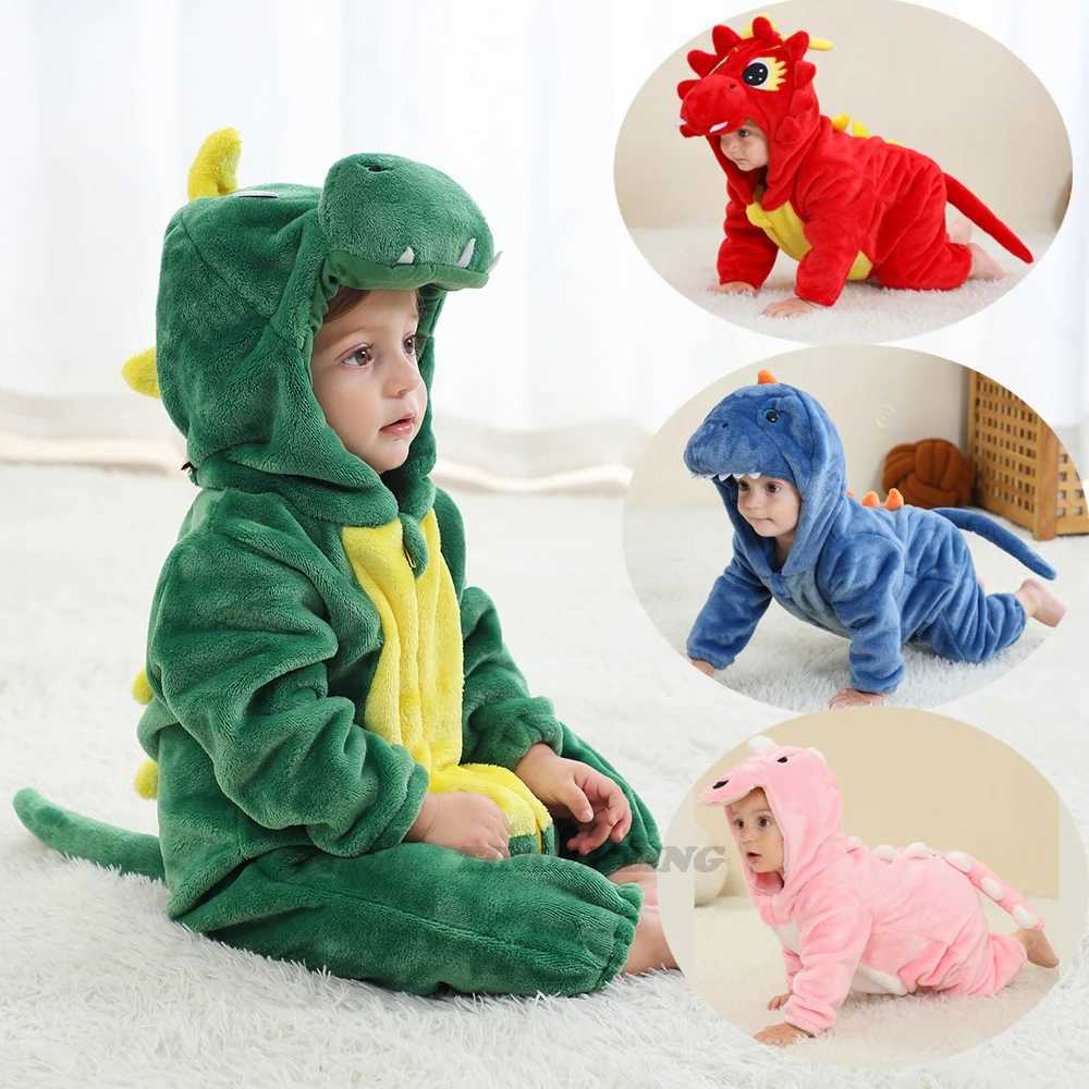 Pajamas Kids 0 to 1 2 3 4 Years Dinosaur Kigurumi Pajamas Winter Baby Girl Clothes Rabbit Cow Bodysuits Toddler Hooded Pijamas H241205