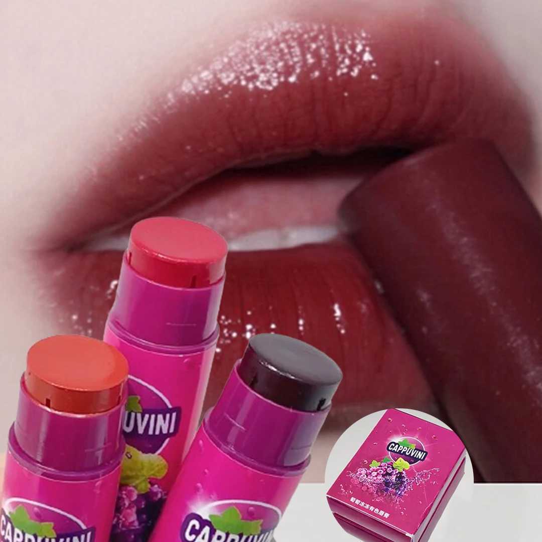 Fruit Grapes Lip Balm Moisturizing Lipstick Makeup Cherries Red Orange Solid Colored Jelly Lip Tint Nude Lipstick Primer MakeupXJ241205