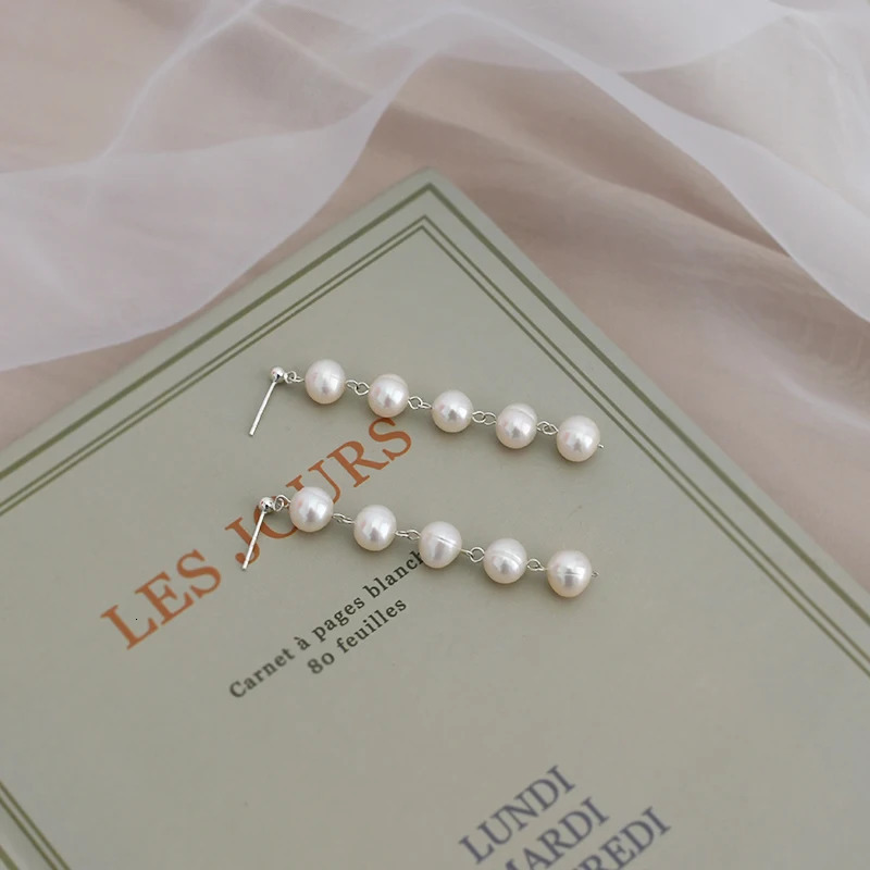 ASHIQI Natural Freshwater Pearl Long Earrings 925 Pure Silver Womens Wedding Jewelry Gift 241205