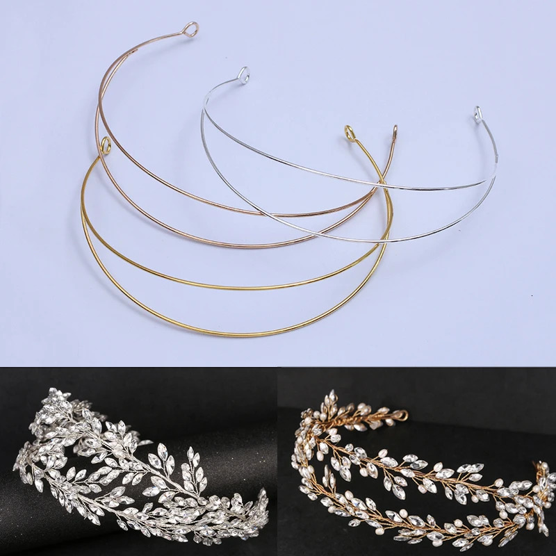 3pcs Metal Hairband Twoline Bride Crown Headdress Gold Silver Hairwear Head Hair Bands Base Setting Jewelry Components Wedding 241122