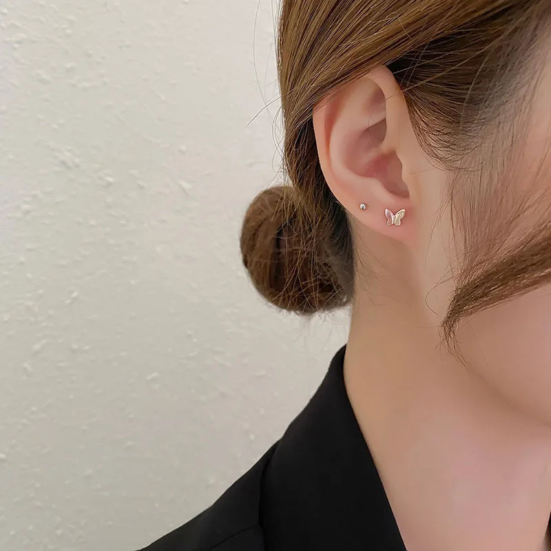 YUNLI Real 18K Gold Screw Stud Earrings Solid AU750 Butterfly Womens Exquisite Jewelry Gift EA012 241205