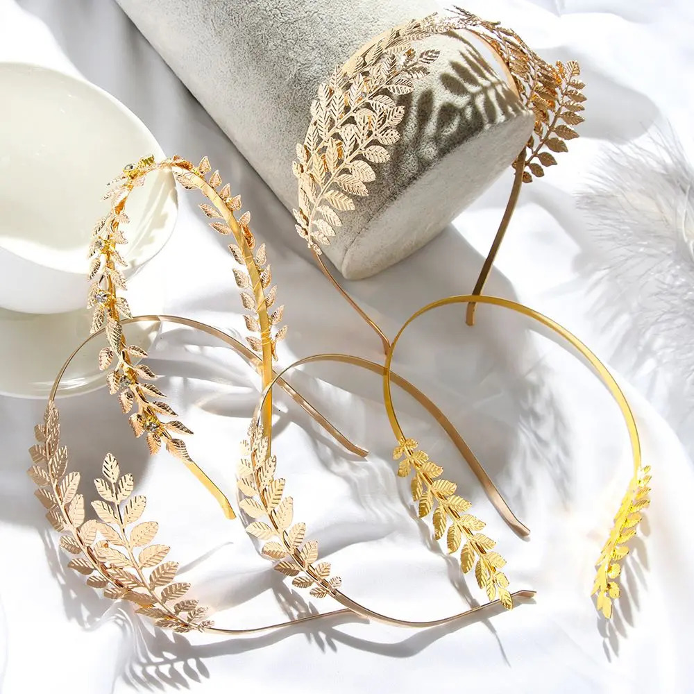 Greek Gold Color Leaf Headbands Bride Wedding Hair Accessories For Women Roman Diadem Crown Tiaras Headpiece Headdress Jewelry 241122
