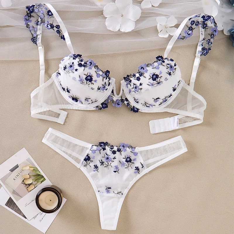 Lingeries Sexy Set Floral Embroidery Push Up Lingerie See through Bra Sets 2pcs Lady Fancy Underwear Delicate Intimate LingerieXJ241205