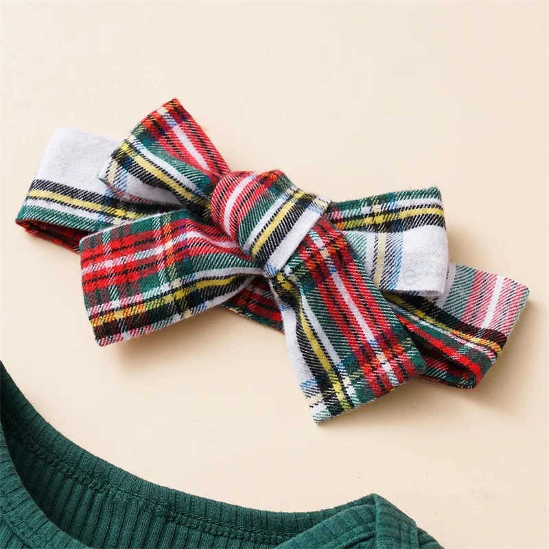 Baby Girl Christmas Clothes Plaid Outfits Long Sleeve Romper Overall Skirt Dress Cute Newborn Baby Xmas Outfit SetXJ241205