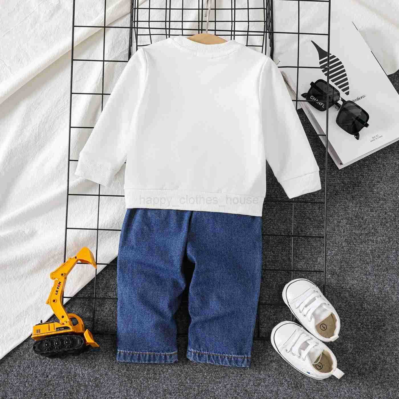 2pcs Baby Boy Vehicle Print Long Sleeve Set Soft and Comfortable Perfect for Outings and Daily Wear Basic SleXJ241205