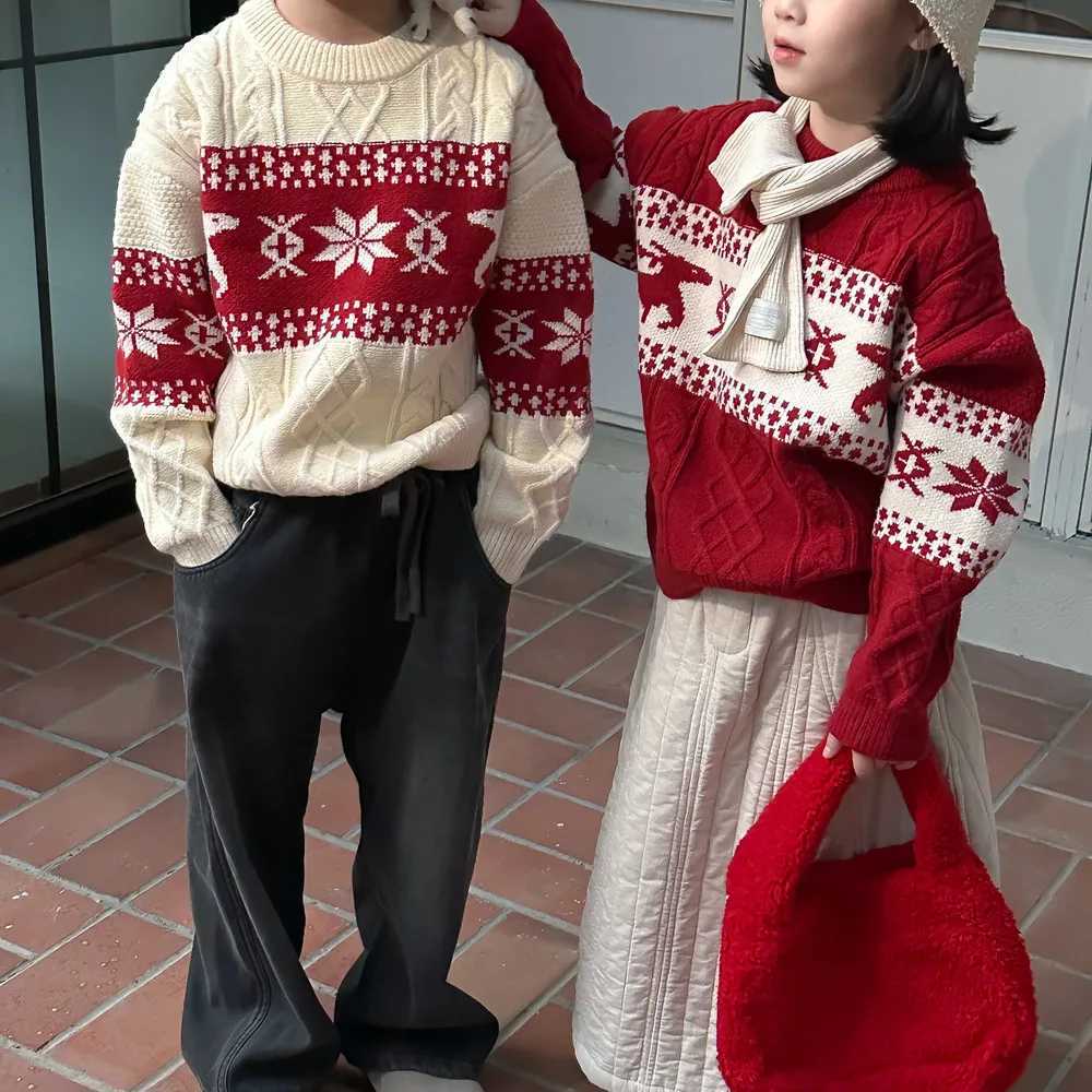 Childrens Knitted Sweater 2024 Winter New Snowflake Knitted Sweater Boys Knitted Sweater Warm Top W241205