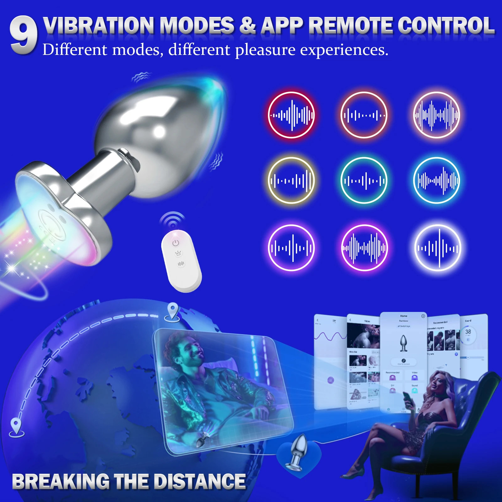 Glowing Vibrating Anal Plug RGB Light APP Control Anal Vibrator Bright Metal Butt Plug Bluetooth Vibration Dildo Adult Sex Toys 241205