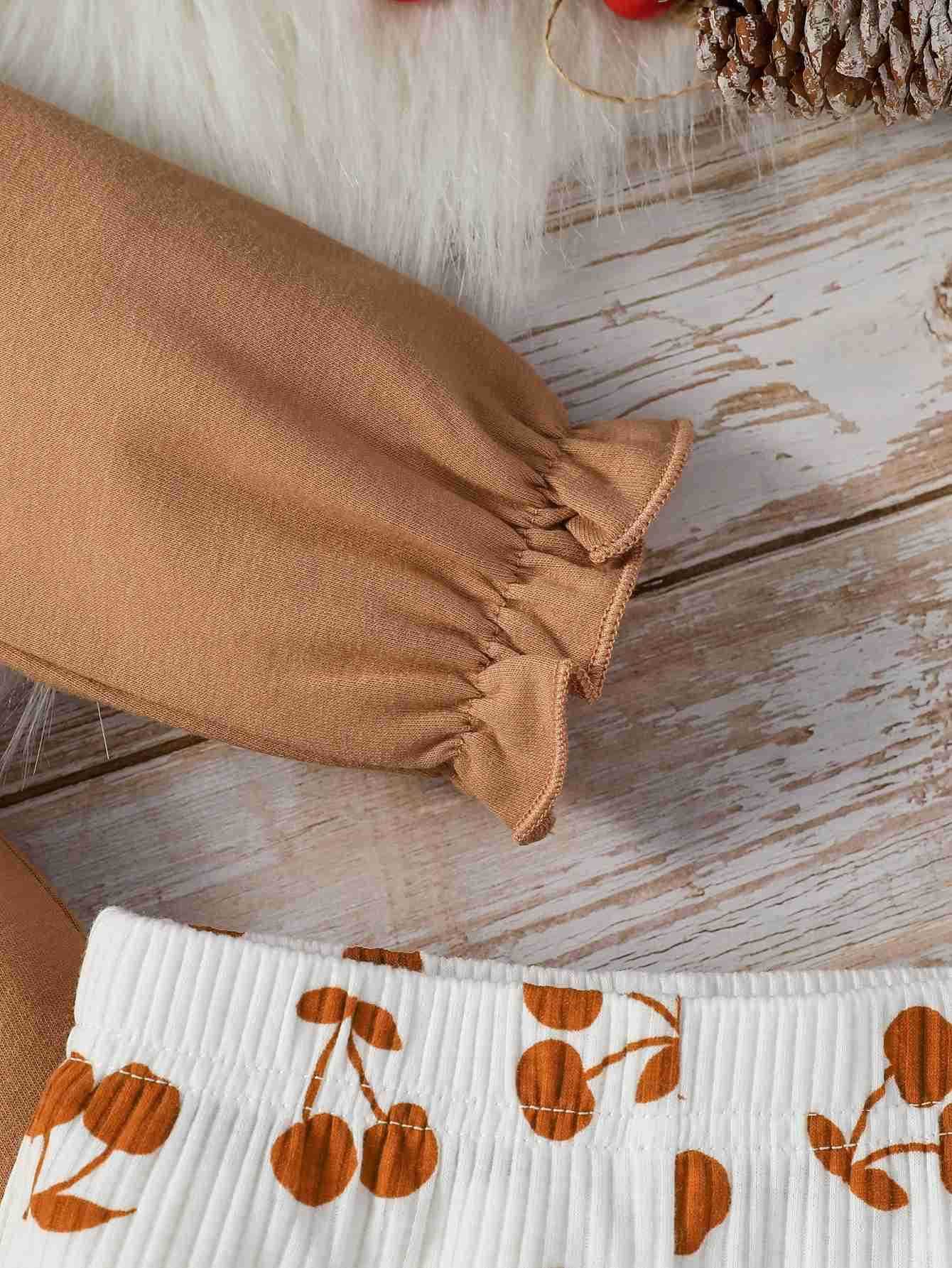 Baby Girl Fall Outfits Cherry Embroidered Doll Collar Long Sleeve Romper + Flare Pants For Newborn-18M 2Pcs Clothes SetXJ241205