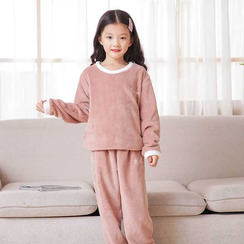 Pajamas Flannel Pajama Pullover Top Winter Toddler Children Baby Coral Fleece Warm Sweatshirt Pant 2pcs Boy Girl Kids Fall Sleepwear Set H241205