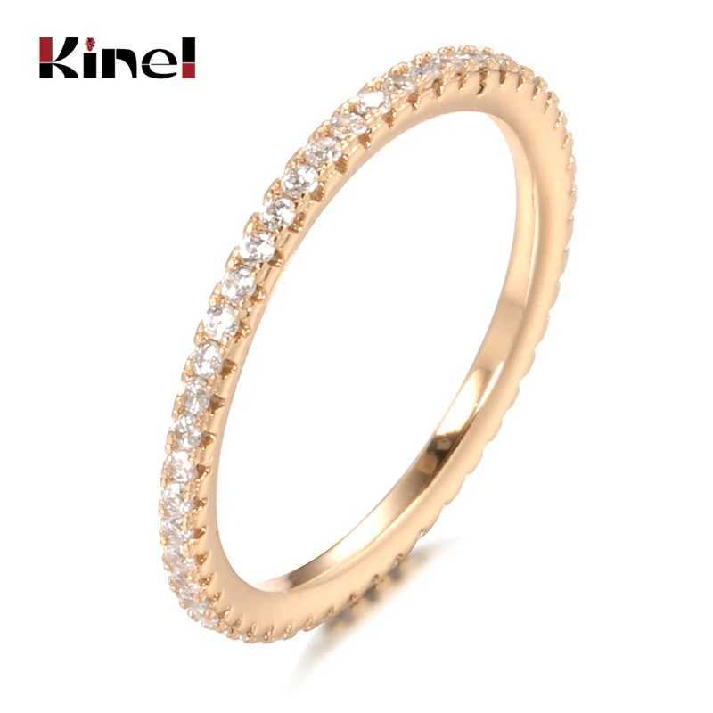 Kinel New Arrivals 585 Rose Gold Single Row Micro Wax Inlaid Natural Zircon Ring for Womens Wedding Party Tern Exquisite Jewelry W241205
