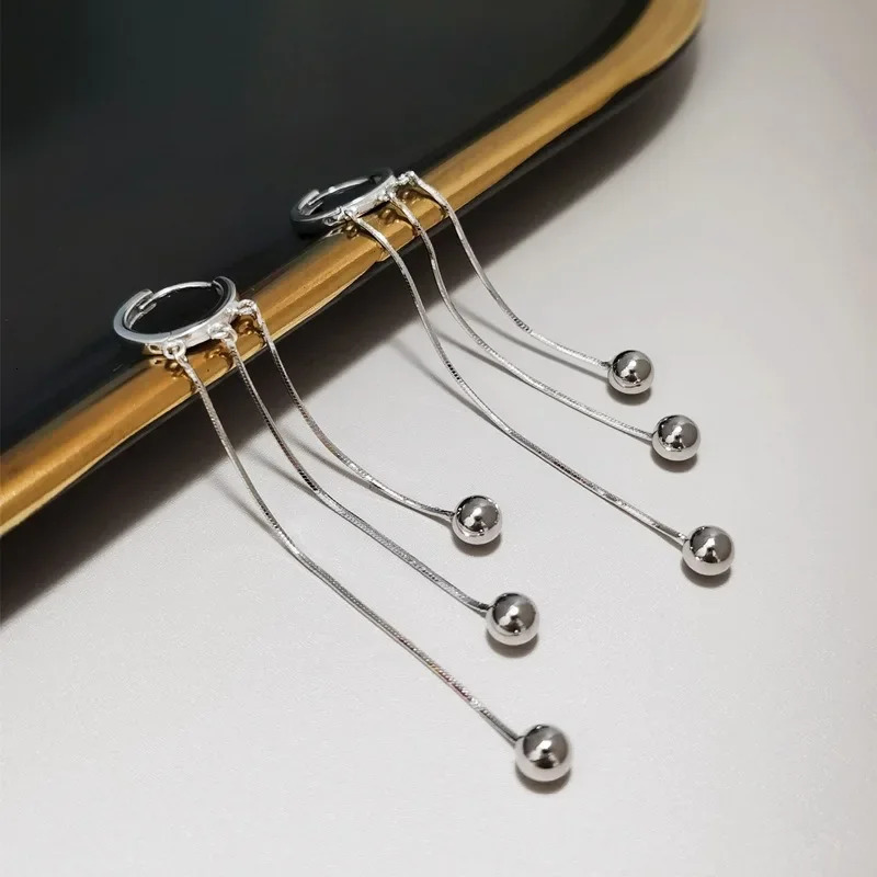 S925 Xiaqing Fresh Style Tremella Buckle Silver Bead Snake Bone Tassel Fashion Earrings Full Body Silver Bean Long Earrings 241205