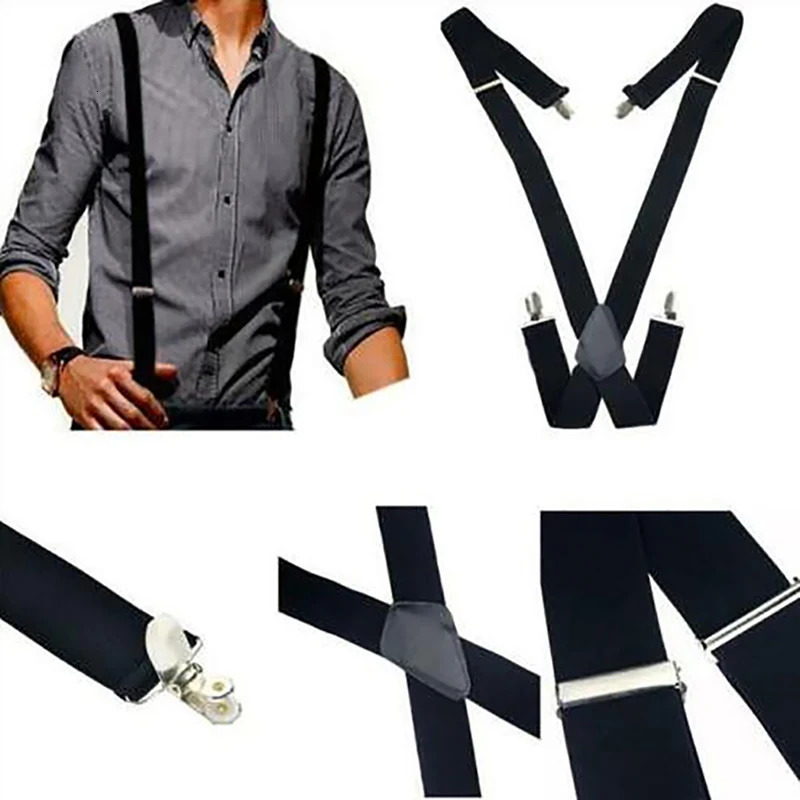 35mm Wide Men Suspenders High Elastic Adjustable 4 Strong Clips Suspender Heavy Duty X Back Trousers Braces 241122