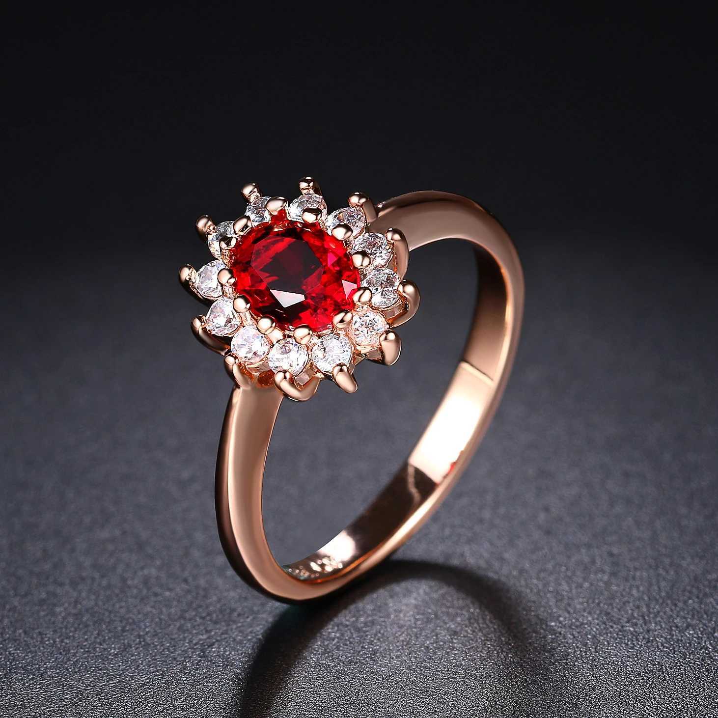 Classic Red Crystal Female Bride Wedding Ring Beautiful Rose Gold Colored Zirconia Engagement Ring Fashion Jewelry R187 W241205