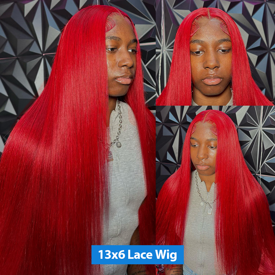 Luvin 250 Density 13X4 Hot Red Bone Straight Front Wig Colored 13X6 Transparent Lace Frontal Human Hair Wigs