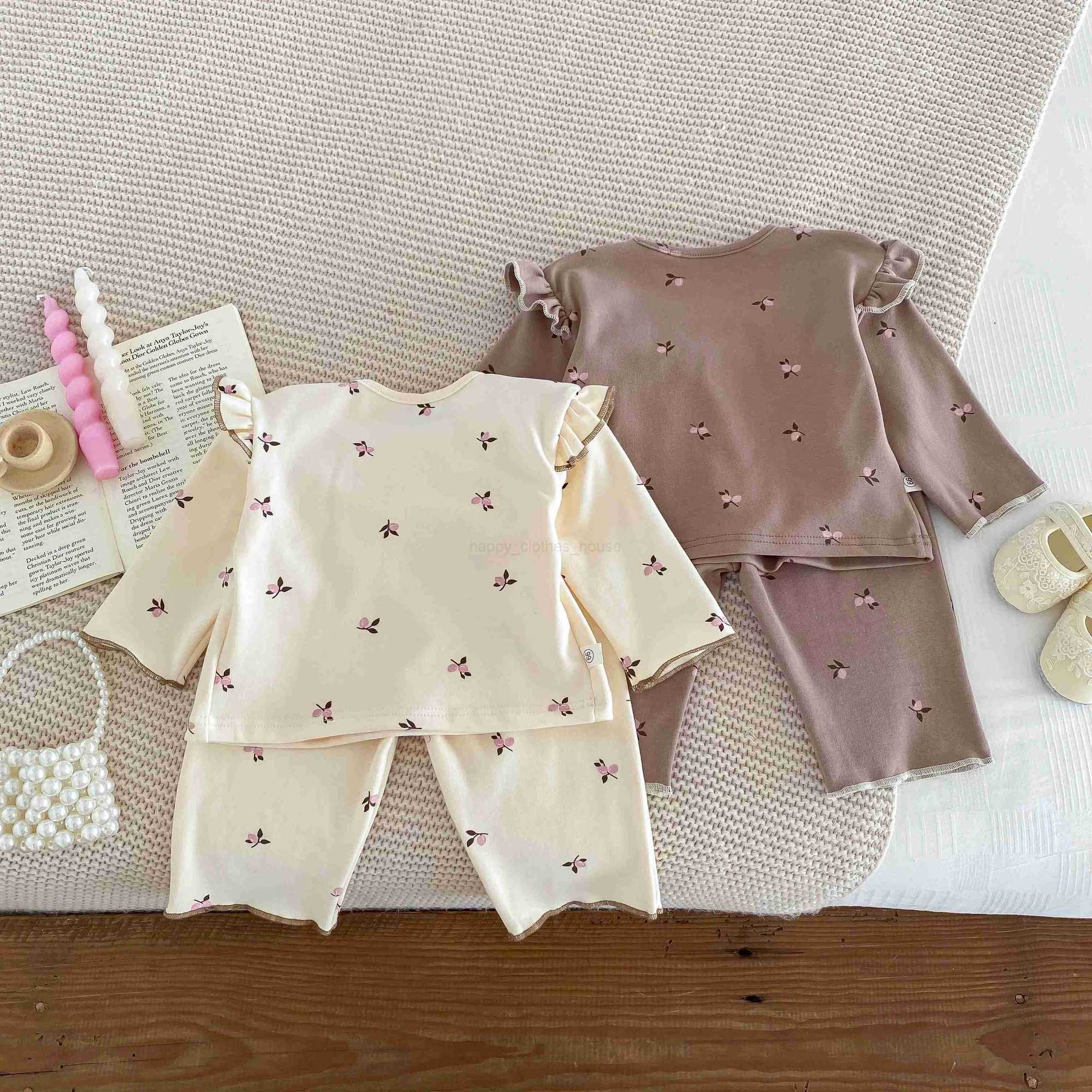 IG Fashion Newborn Clothes Baby Pajamas Boy Girl Cherry Print Long Sleeves Shirt + Pants Sleepwear Two Piece Set 0-2yrsXJ241205