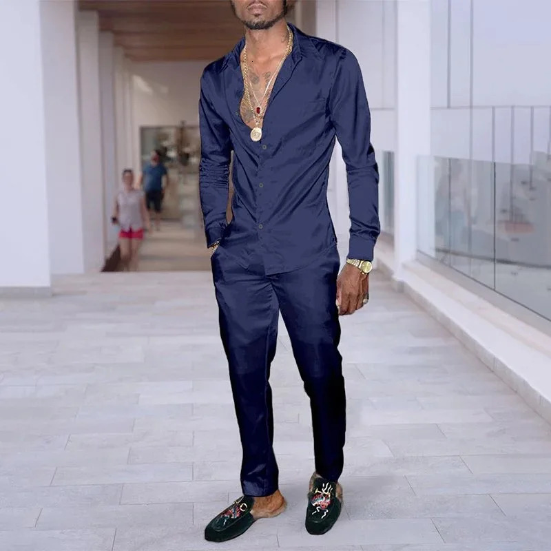 Mens autumn and winter twopiece trendy cardigan shirt casual sports suit mens full set top MB12ML4 241204