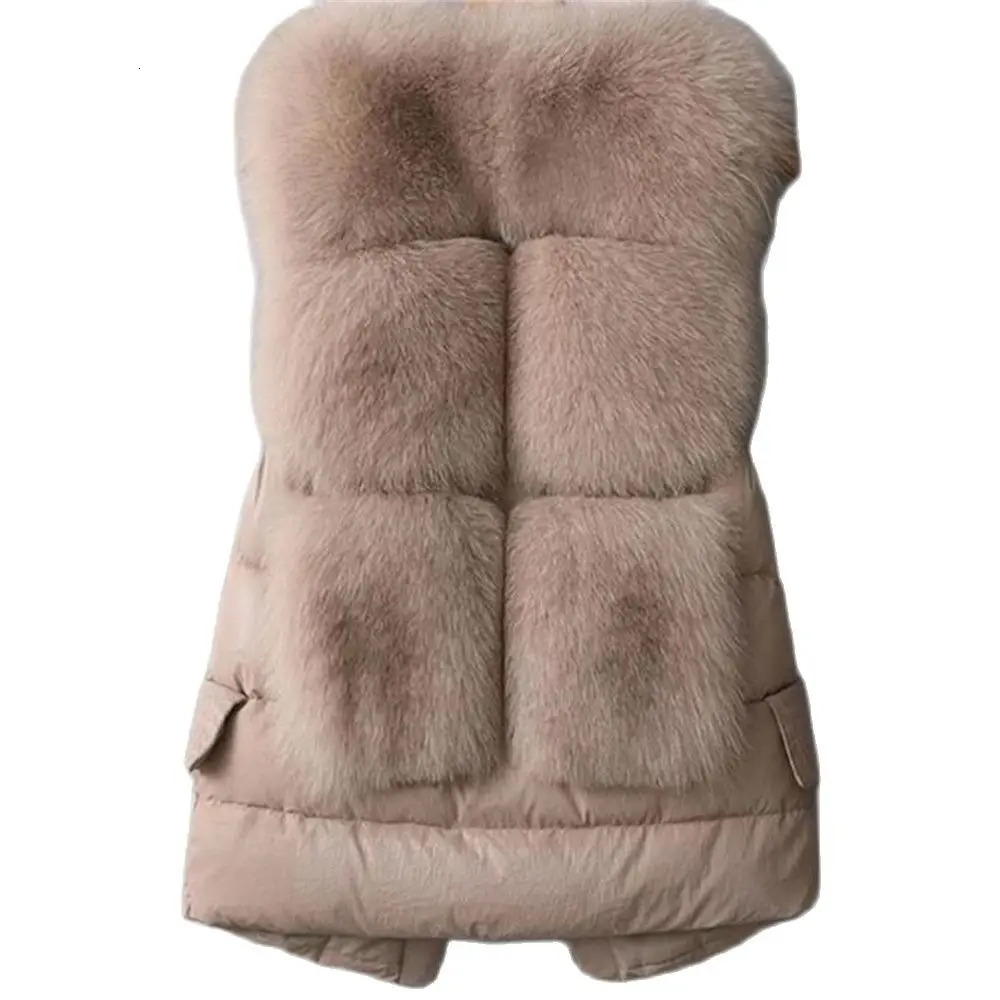 Womens Sleeveless Jacket Artificial Fur Coat Winter Korean Fashion Female Waistcoat Outerwear Warm White Duck Down Vests Gilet 241205