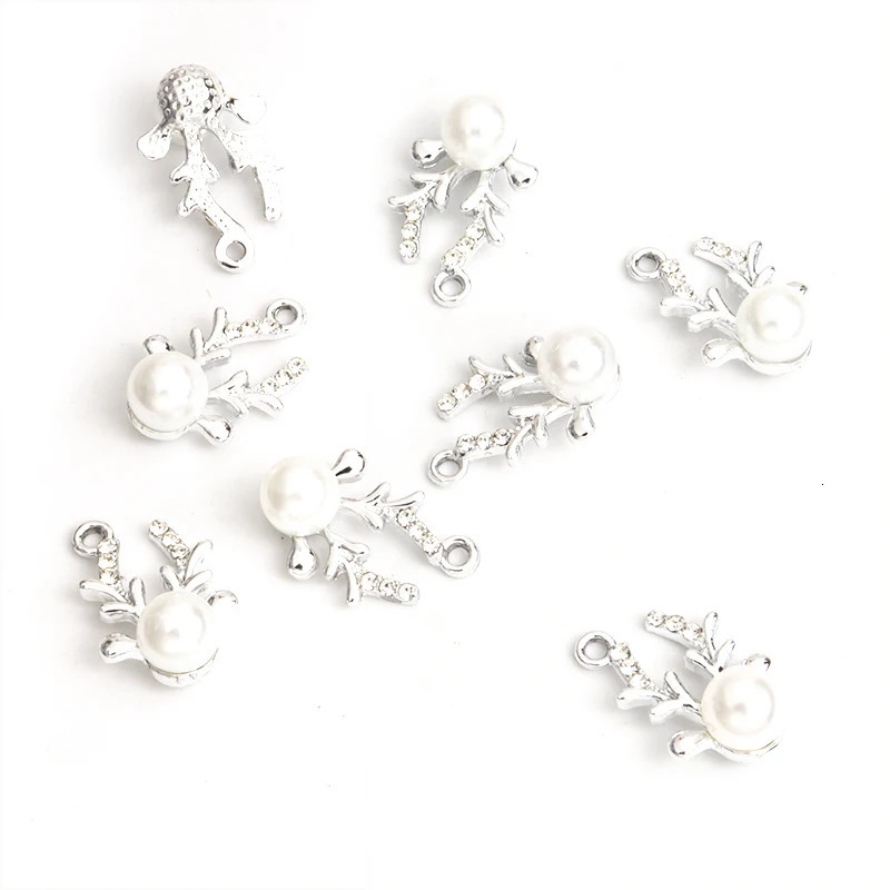 10pcs Delicate Reindeer Horn s Pearls Inlaid Charms Light Temperament Couple Jewelry Findings Christmas Decor 241122