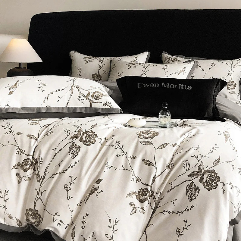 Four Seasons Printed Cotton Thickened Abraded Duvet Cover Bedding