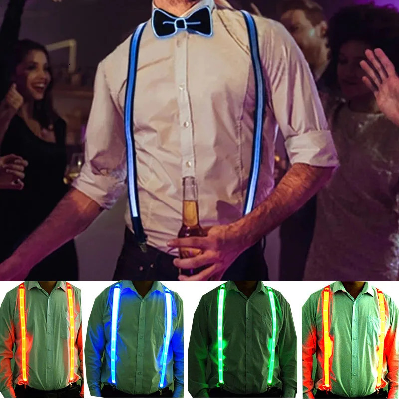 LED Glowing Bow Suspenders for Men Wedding Party Accessories Glow in The Dark Bright Materials Birthday Festival SD01 241122