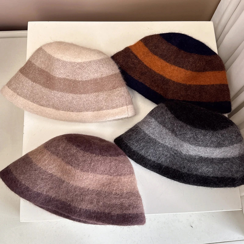 Angora bucket hat womens winter and autumn knitted soft and warm accessories used for outdoor vacations in cold weather 241205
