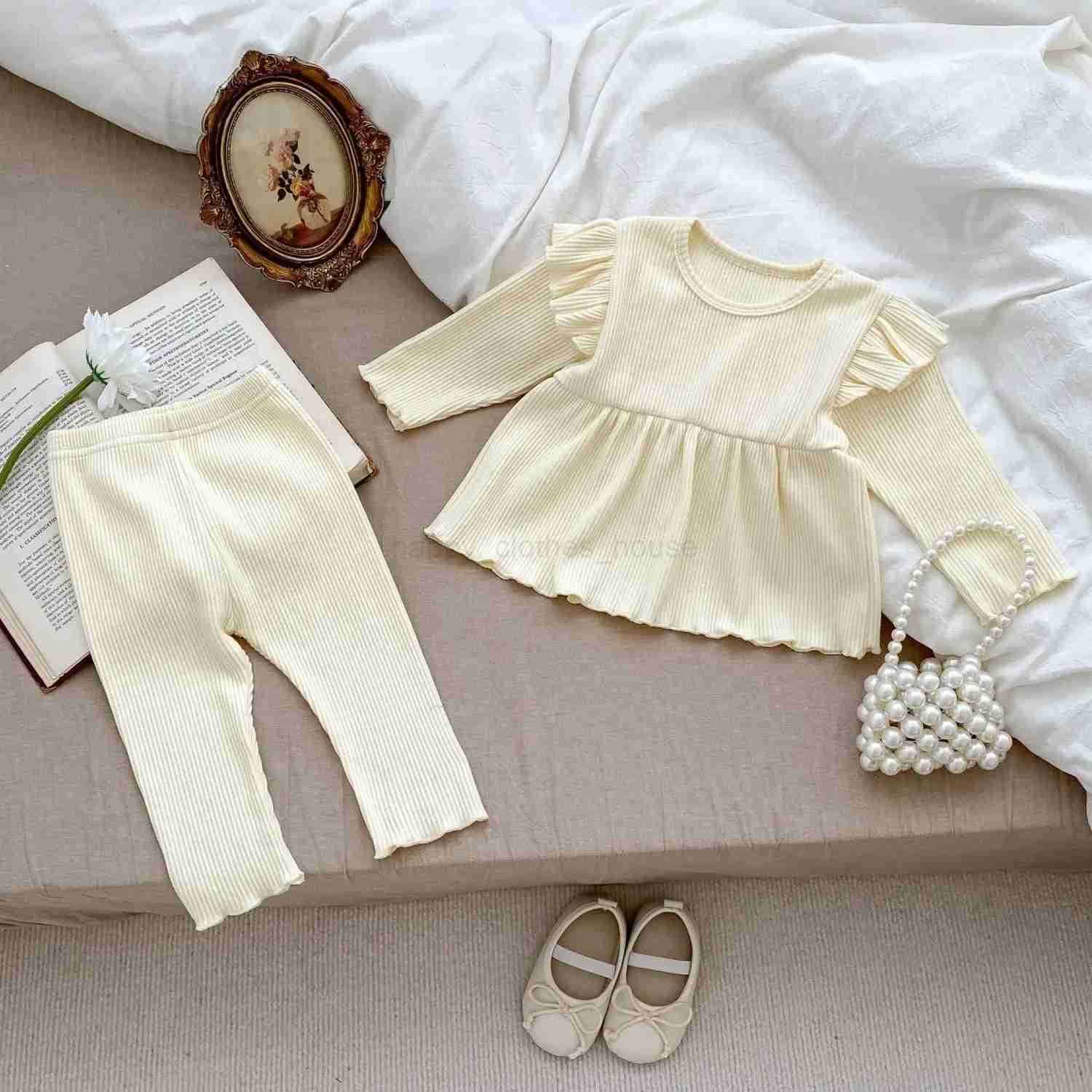 Autumn Baby Suit Thin Solid Color Top + Trousers 2-piece Set Outer Wear Casual Home Clothing Loungewear OutfitXJ241205