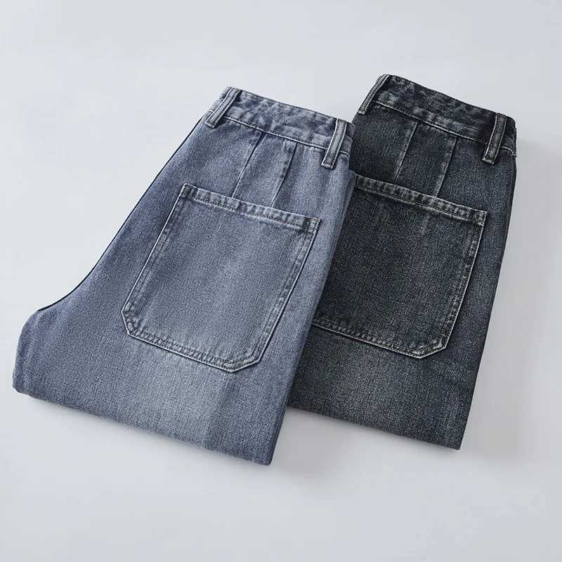 Autumn New Mens Bag Straight Jeans Solid Color Retro Fashion Korean Jeans High Street Soft High Quality Mens Trouser W241205