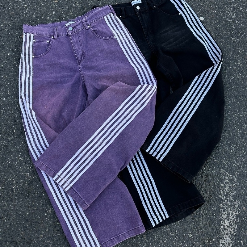 Y2K Baggy Jeans Harajuku Embroidered Striped high quality Sweatpants vintage Hip Hop men women streetwear wide leg Denim Pants y241204Z