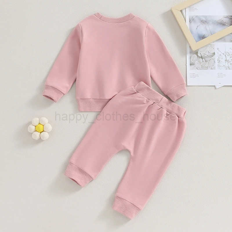 0-36months Baby Girls 2-Piece Outfit Long Sleeve Letters Print Sweatshirt With Sweatpants Girls Spring Autumn Clothes SetXJ241205