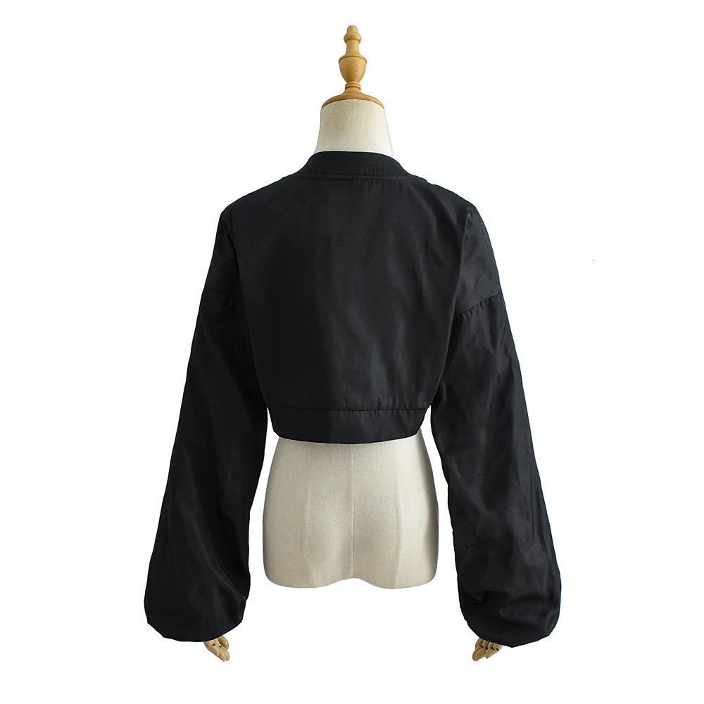 Women Streetwear Ruched Sleeve Casual Basic Cropped Bomber Coat Female Outwear Plain Gray Black Short Women Baseball Jackets 241205