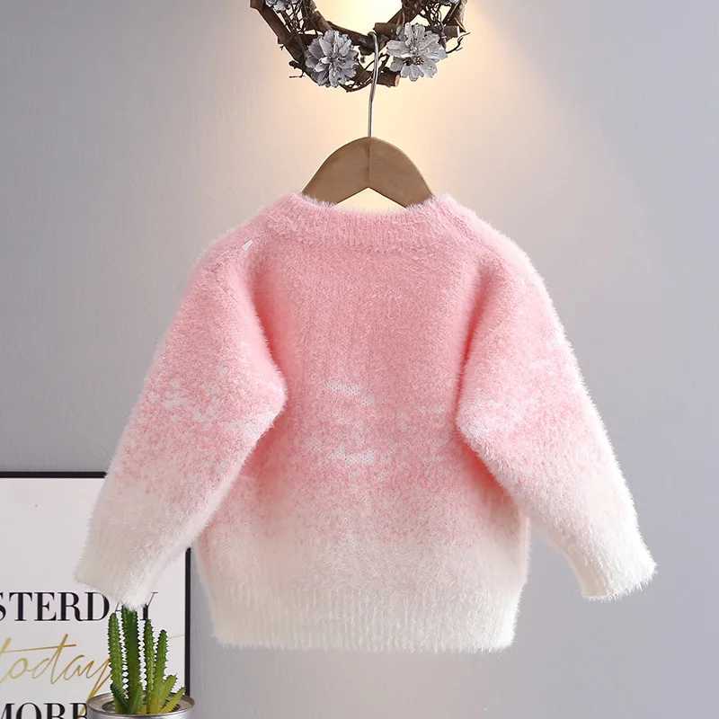Fall Winter Baby Girls sweatshirt with fur long sleeves little girl zipper jacquard colored Knitwear HY09051 W241205