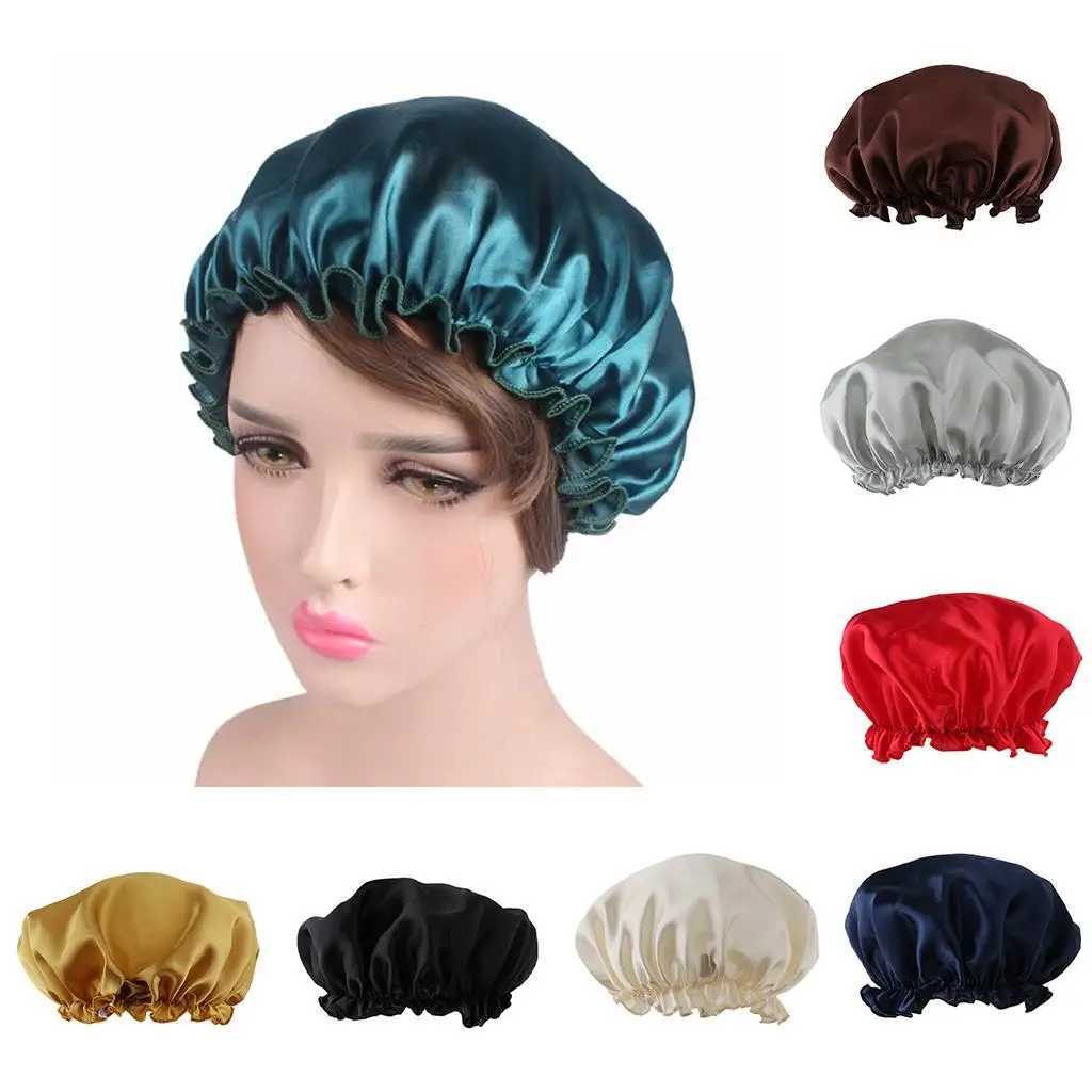 Womens Satin Silky Bonnet Premium Elastic Band Hair Loss Sleep Waterproof Shower Hear Chemo Hat Soild Color NightcXJ241205